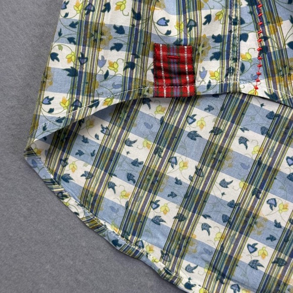 Robert Graham Freshly Laundered Shirt Mens Blue Yellow Floral Plaid Cotton XL - Picture 10 of 12